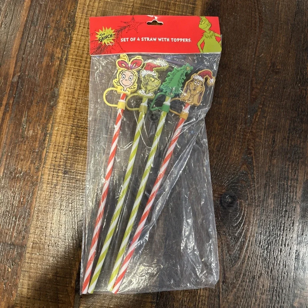 The Grinch set of 4 Straws with Toppers
